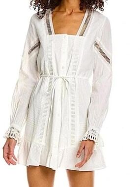 The Kooples White Ladder Trim Lace Eyelet Tie-Waist Mini Dress